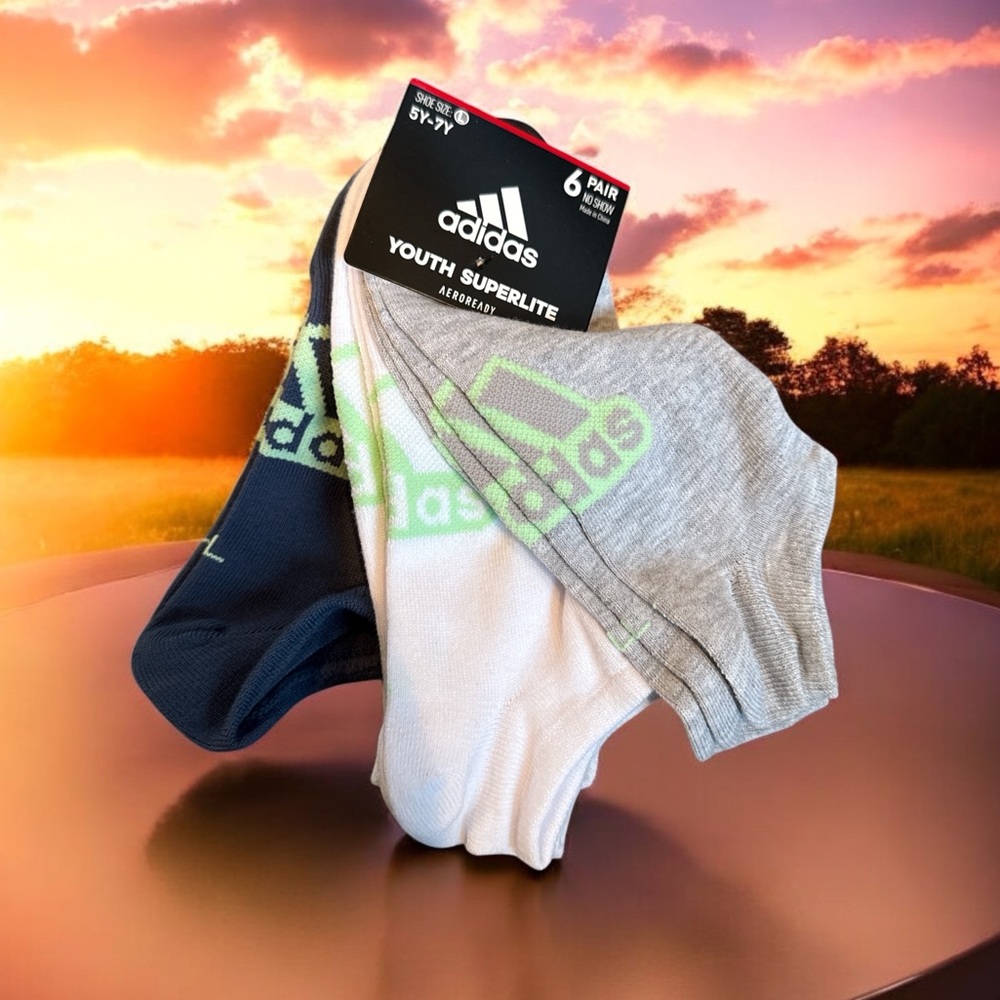 Adidas Youth Superlite Socks - Blue, White, Gray Size 5-7Y